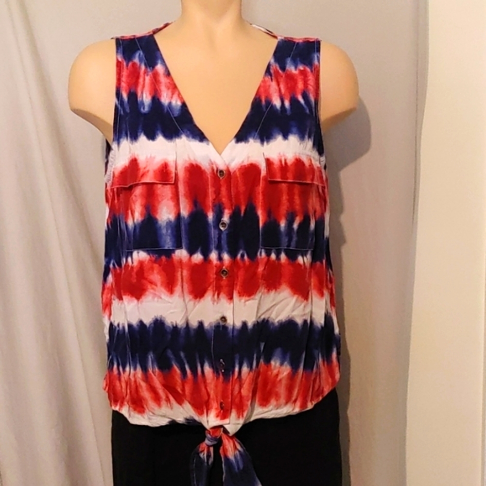 Rock republic lightweight Patriotic tie front tank top